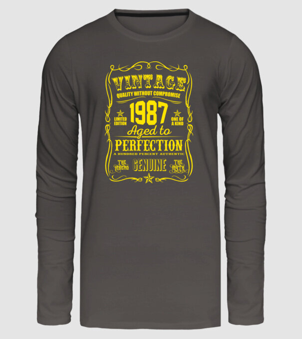 Vintage Perfection - 1987 model gri închis pe tricou