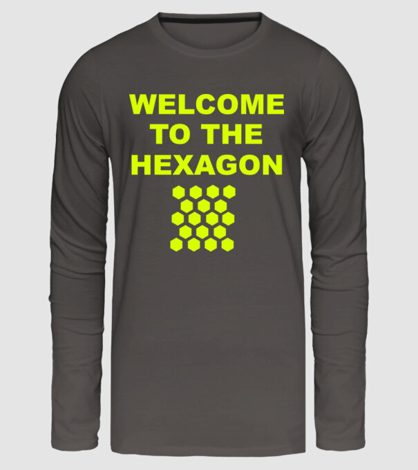 Welcome to the hexagon model gri închis pe tricou