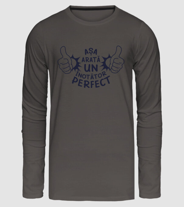 Așa arată un ÎNOTĂTOR perfect model gri închis pe tricou