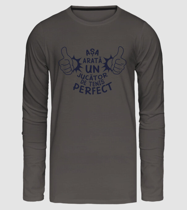 Așa arată un JUCĂTOR DE TENIS perfect model gri închis pe tricou