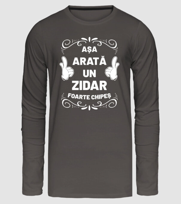 Așa arată un zidar foarte chipeș model gri închis pe tricou