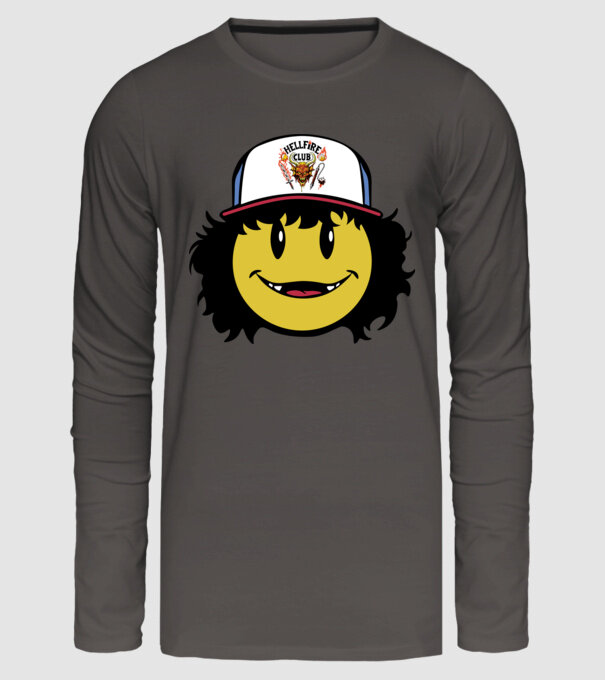 dustinhappyface model gri închis pe tricou