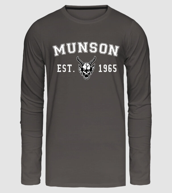 eddi munson est 1965 model gri închis pe tricou
