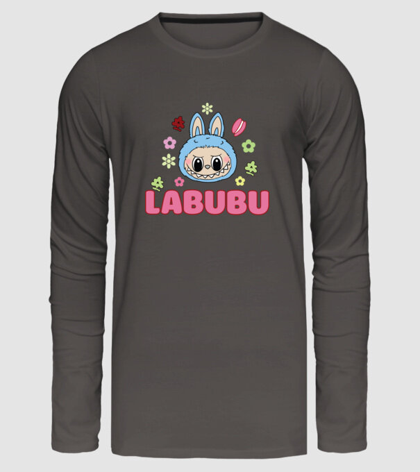 Labubu model gri închis pe tricou