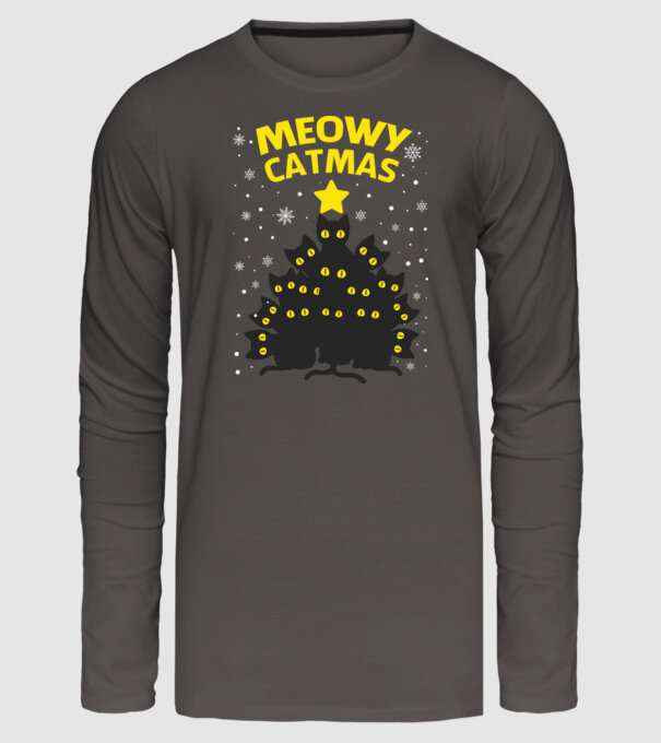 Meowy catmas black model gri închis pe tricou