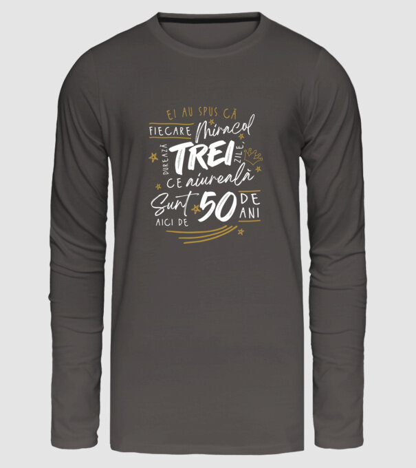 Miracol durează trei 50 de ani model gri închis pe tricou