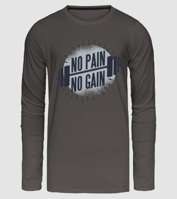 No pain no gain round model gri închis pe tricou