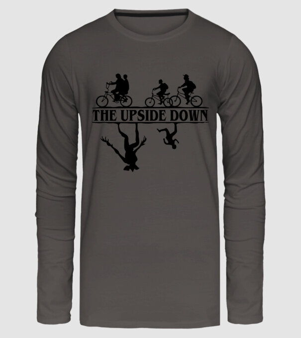 upside down model gri închis pe tricou
