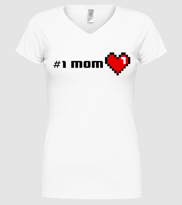 8bit mom number one model alb pe tricou