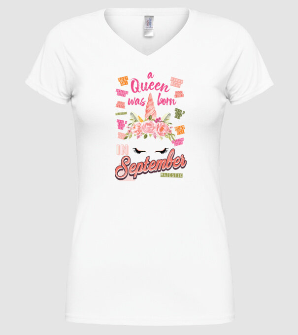 A queen was born in SZEPTEMBER model alb pe tricou