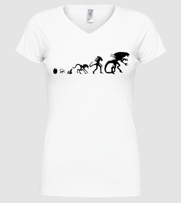 Evoluție Alien model alb pe tricou