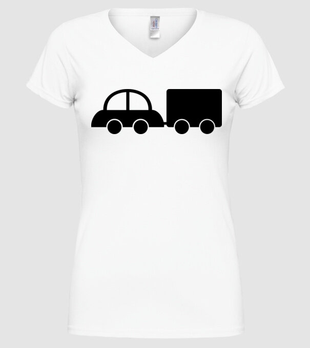 Car with tail model alb pe tricou