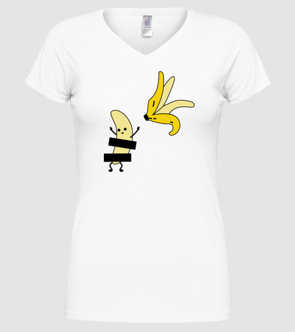 Cuplu Banană fată model alb pe tricou