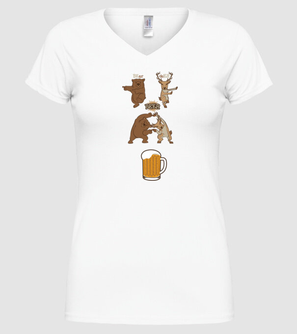 Bear deer beer model alb pe tricou