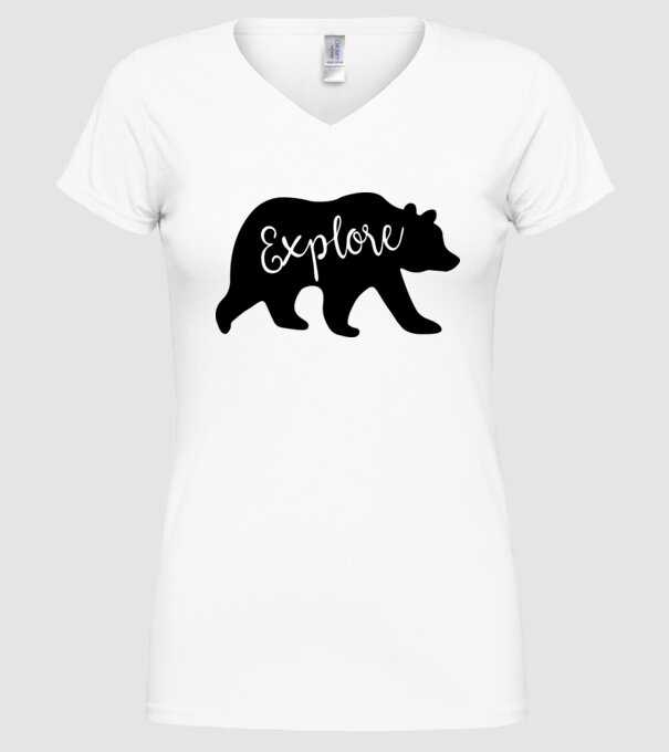 Bear explore model alb pe tricou