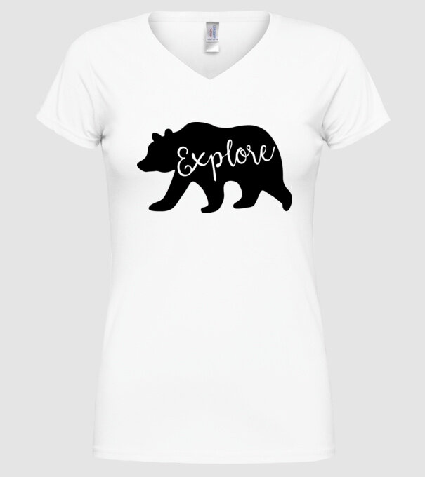 Bear left explore model alb pe tricou