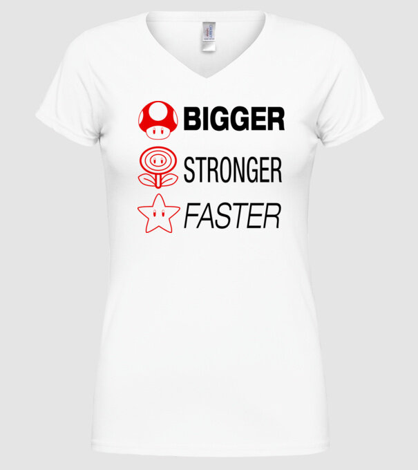 bigger stronger faster model alb pe tricou