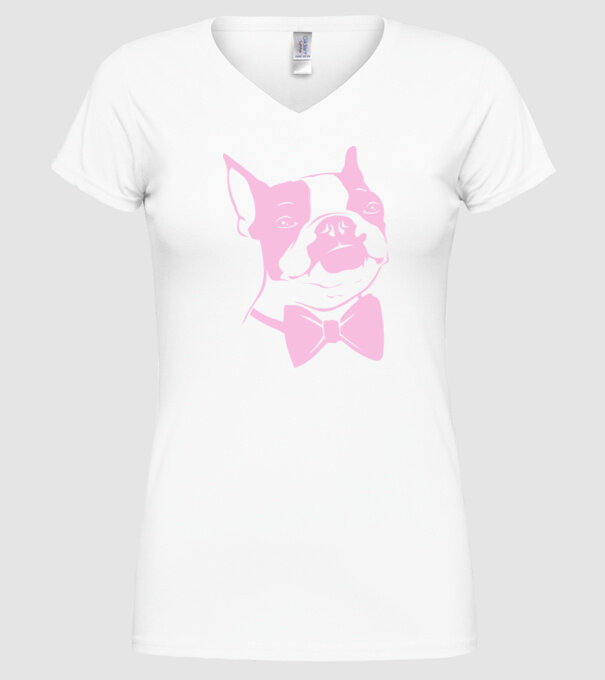 Boston Terrier model alb pe tricou
