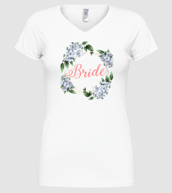 BRIDE blue floral model alb pe tricou