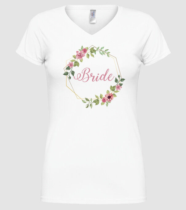 BRIDE pink floral model alb pe tricou