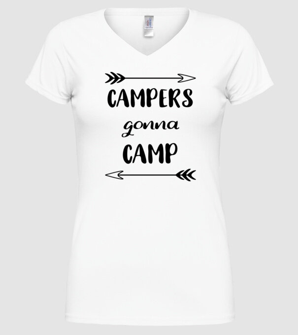 Campers gonna camp model alb pe tricou
