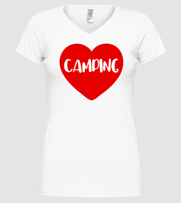 Camping heart model alb pe tricou
