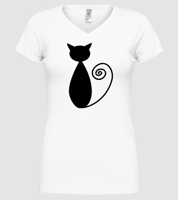 Siluetă pisică model alb pe tricou