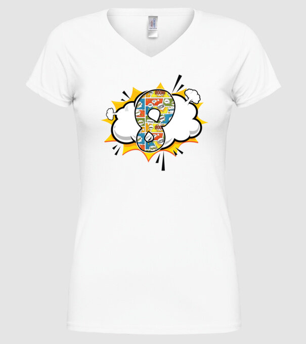Birthday Comic Number 8 model alb pe tricou