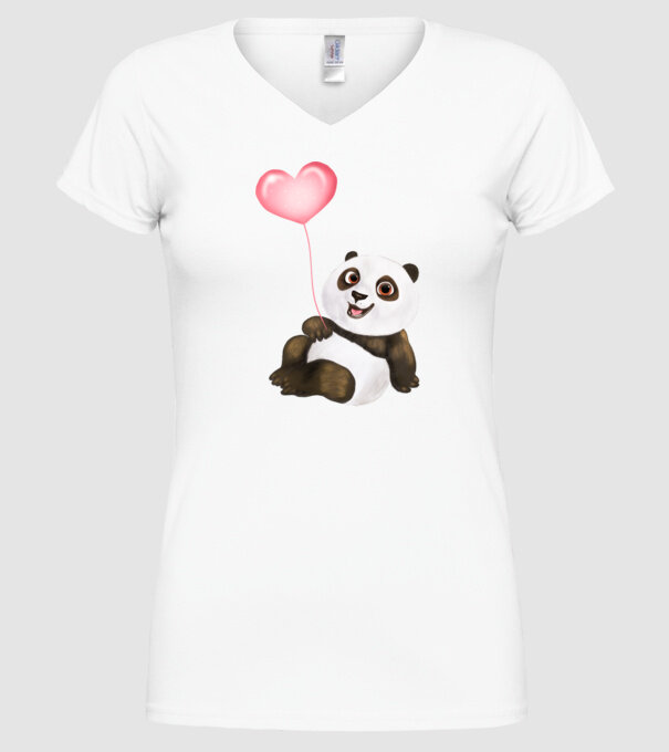 Cute panda with heart model alb pe tricou