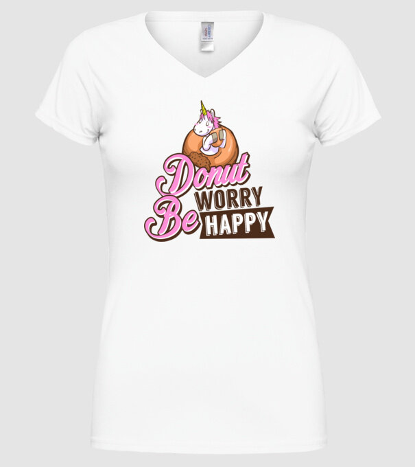 Donut worry be happy model alb pe tricou