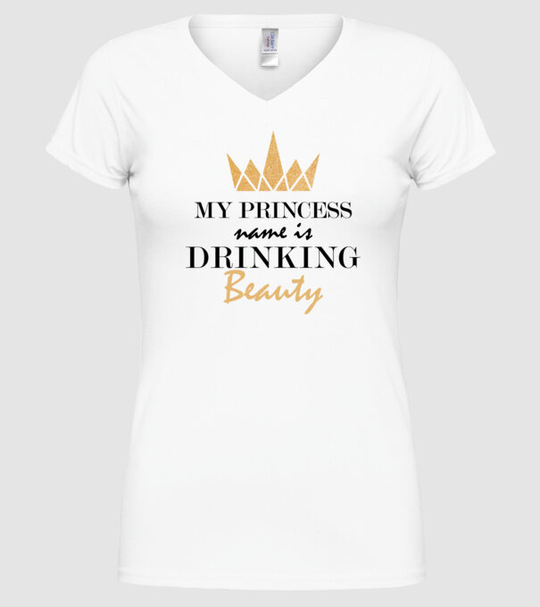 Drinking beauty gold model alb pe tricou