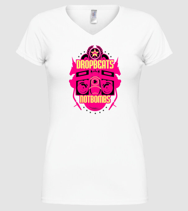 Drop Beats Not Bombs model alb pe tricou