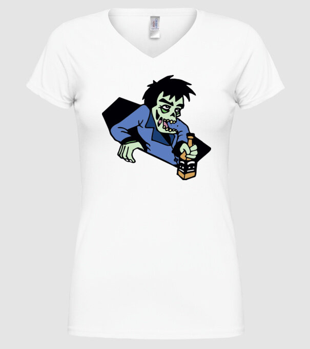 Drunk Zombie model alb pe tricou