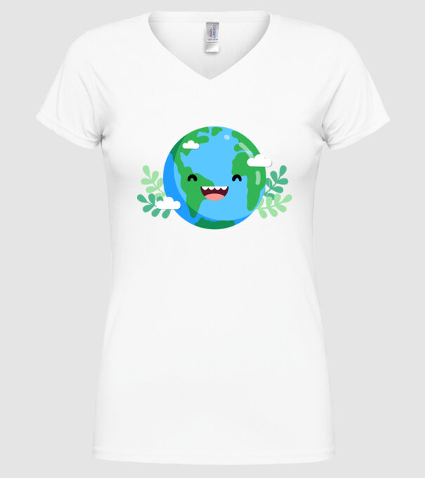 Earth smiley model alb pe tricou