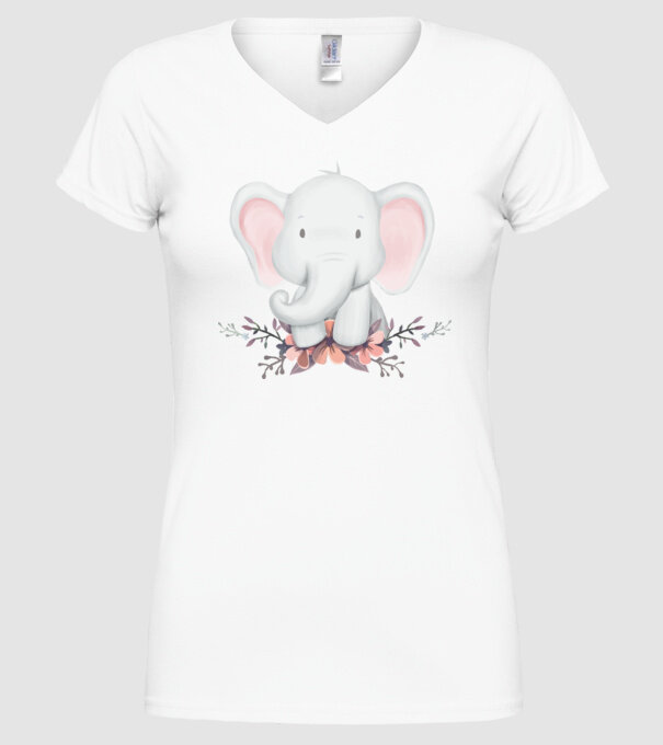 Elefant cu flori model alb pe tricou