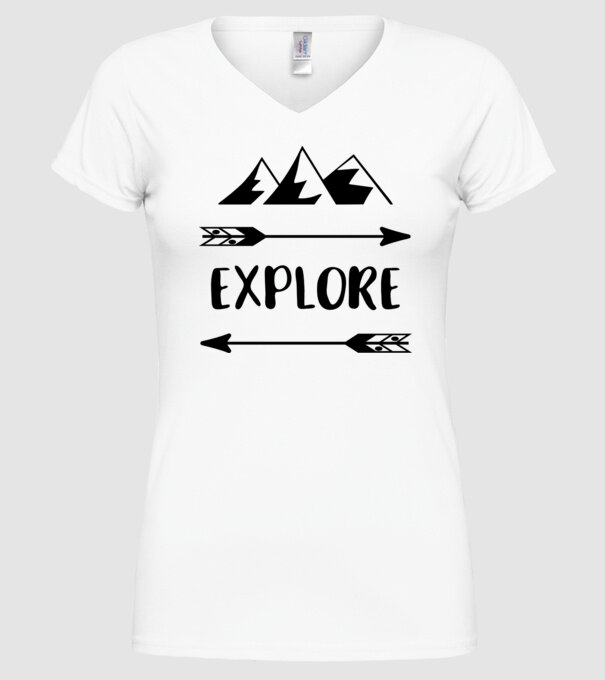 Explore mountains model alb pe tricou