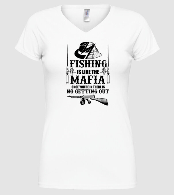 Fishing is like mafia model alb pe tricou