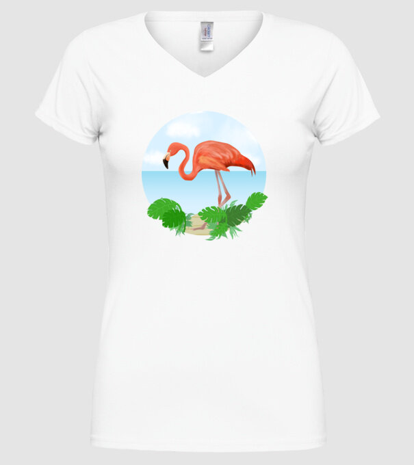 Flamingo model alb pe tricou