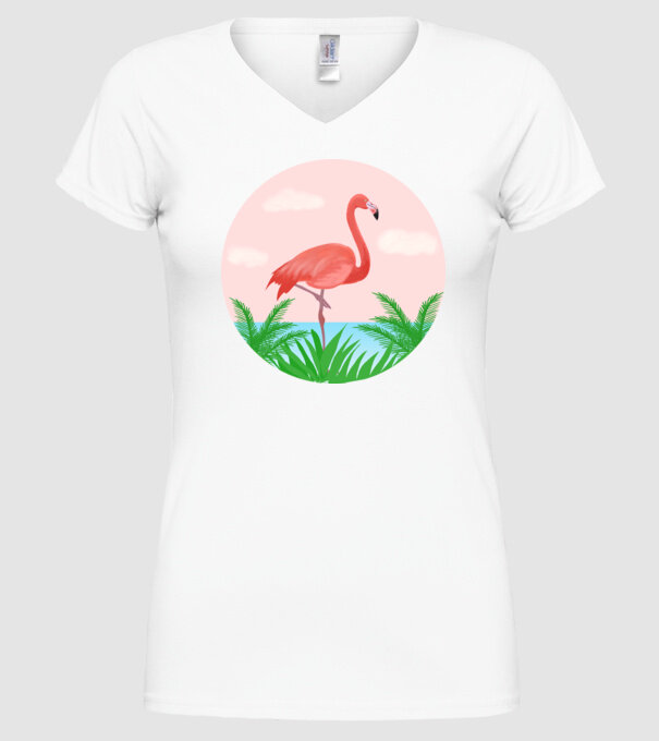 Flamingo model alb pe tricou
