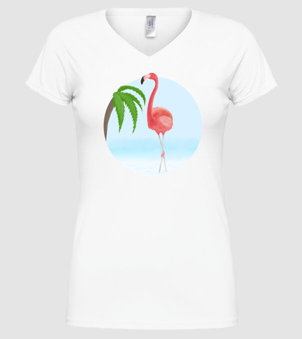 Flamingo model alb pe tricou