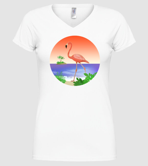 Flamingo model alb pe tricou
