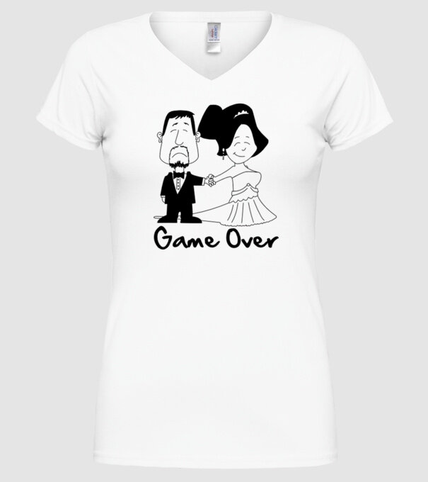 Game Over model alb pe tricou