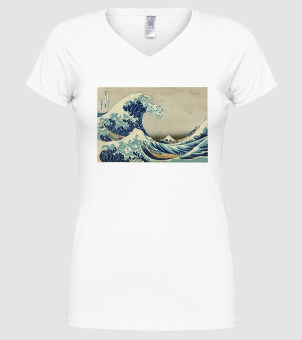 Great Wave of Kanagawa mască model alb pe tricou