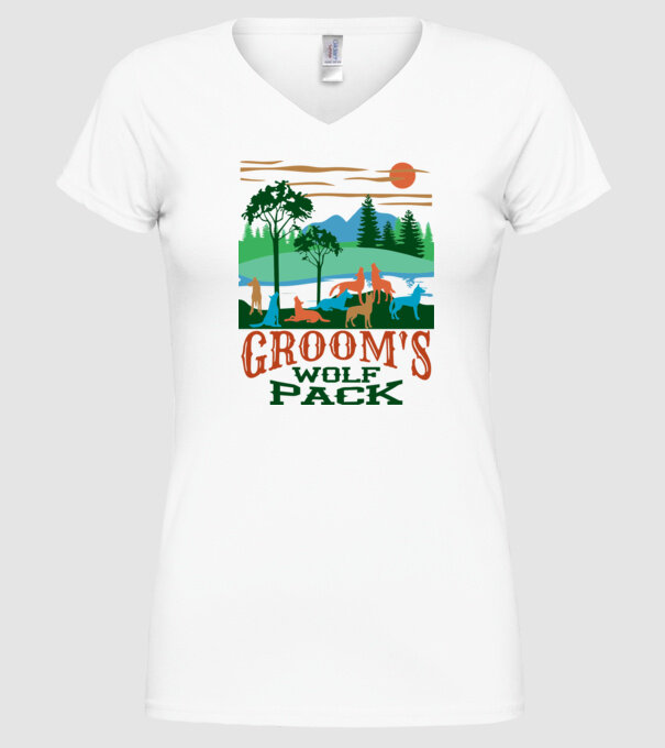 Grooms wolf pack model alb pe tricou