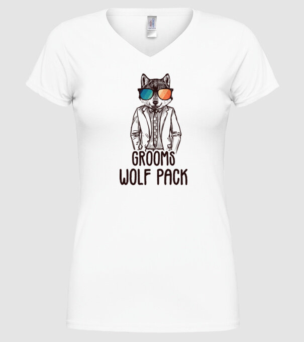 Grooms wolf pack model alb pe tricou
