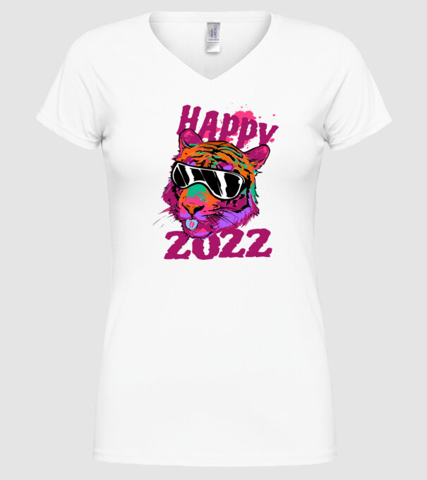 Happy 2022 tiger model alb pe tricou