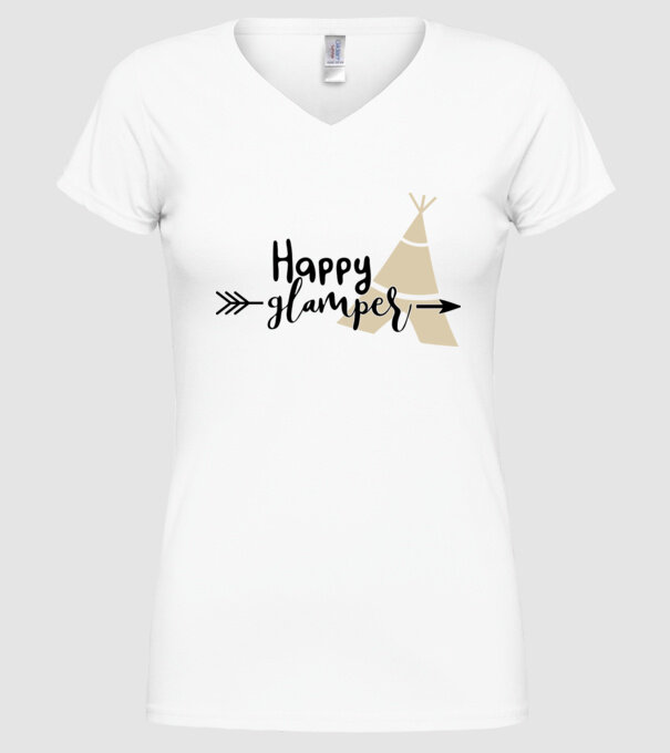 Happy glamper model alb pe tricou