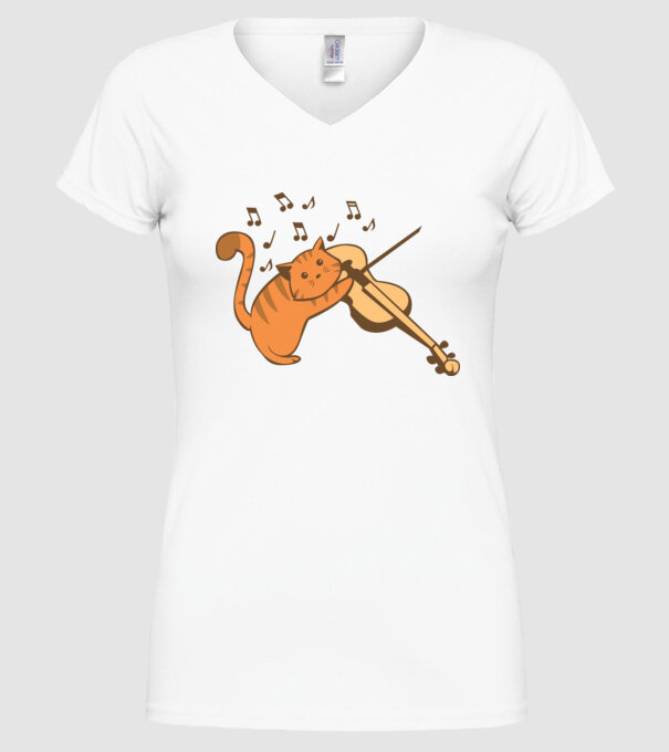 Pisică cântă la vioară model alb pe tricou