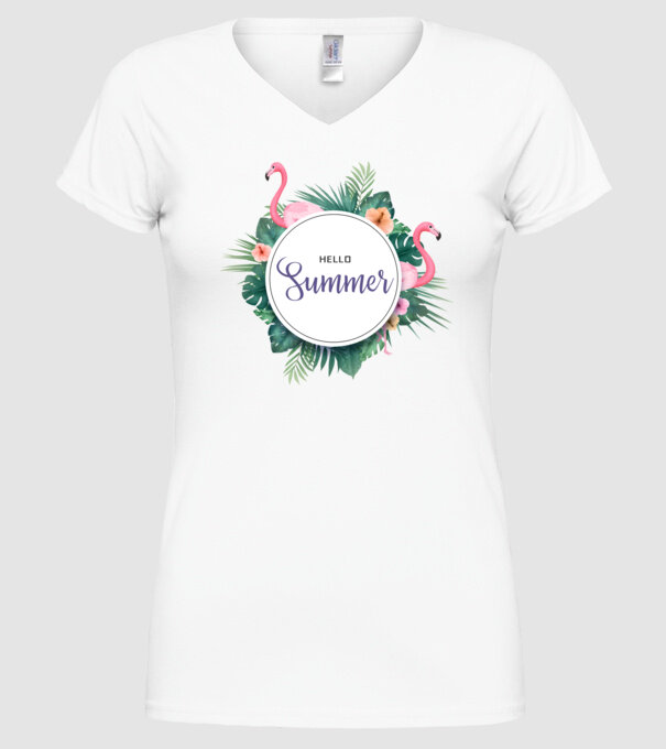 Hello summer model alb pe tricou