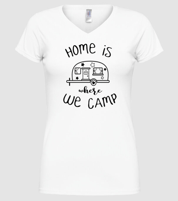 home is where we camp model alb pe tricou